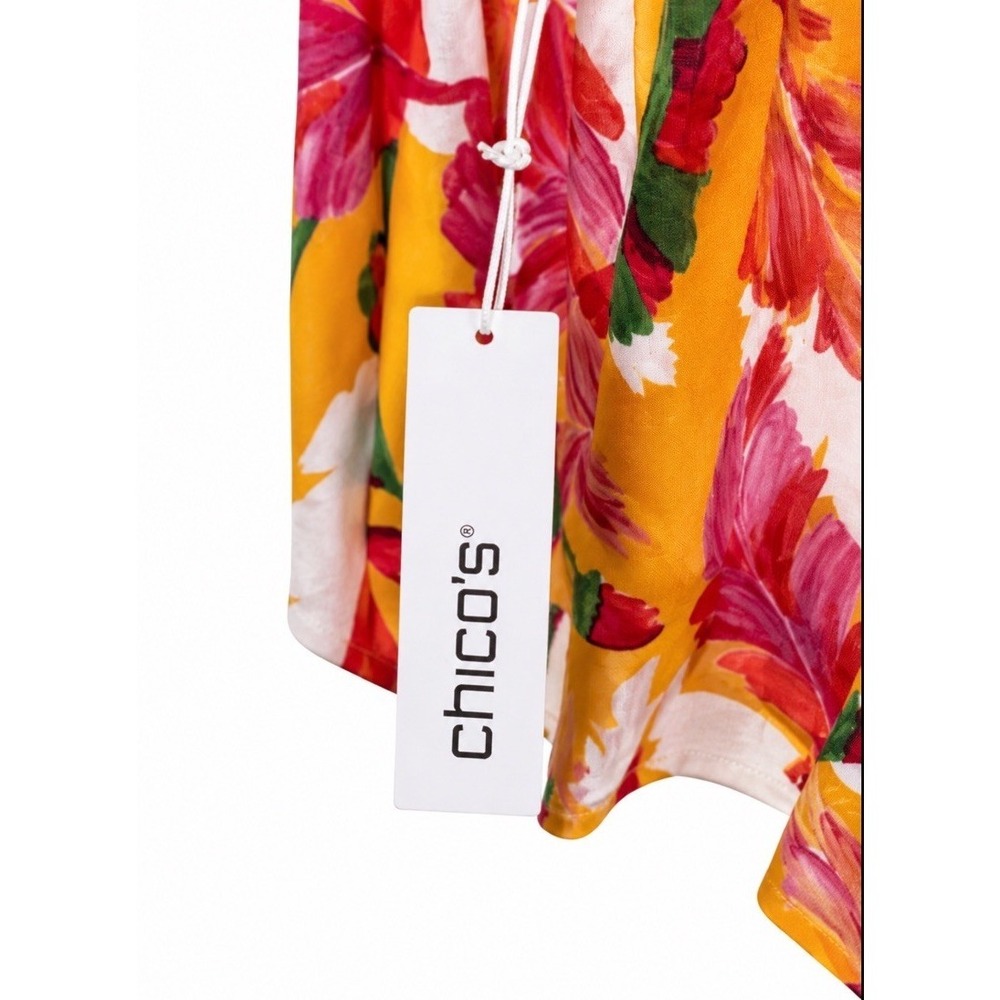 Chicos 4-6 Summer Romance Foliage Topper Cardigan Open Front Light Mango Ice NWT - Picture 7 of 8